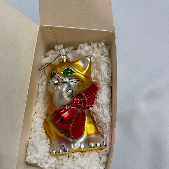Kurt S. Adler Cat w/Bow The Polonaise Collection Christmas Ornament w/Box - Picture 1 of 10